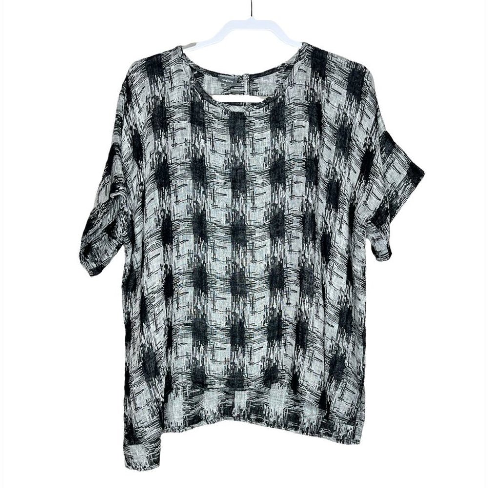 Amelline Linen Blend Minimalist Houndstooth Lagenlook Boxy Oversized Top S/M